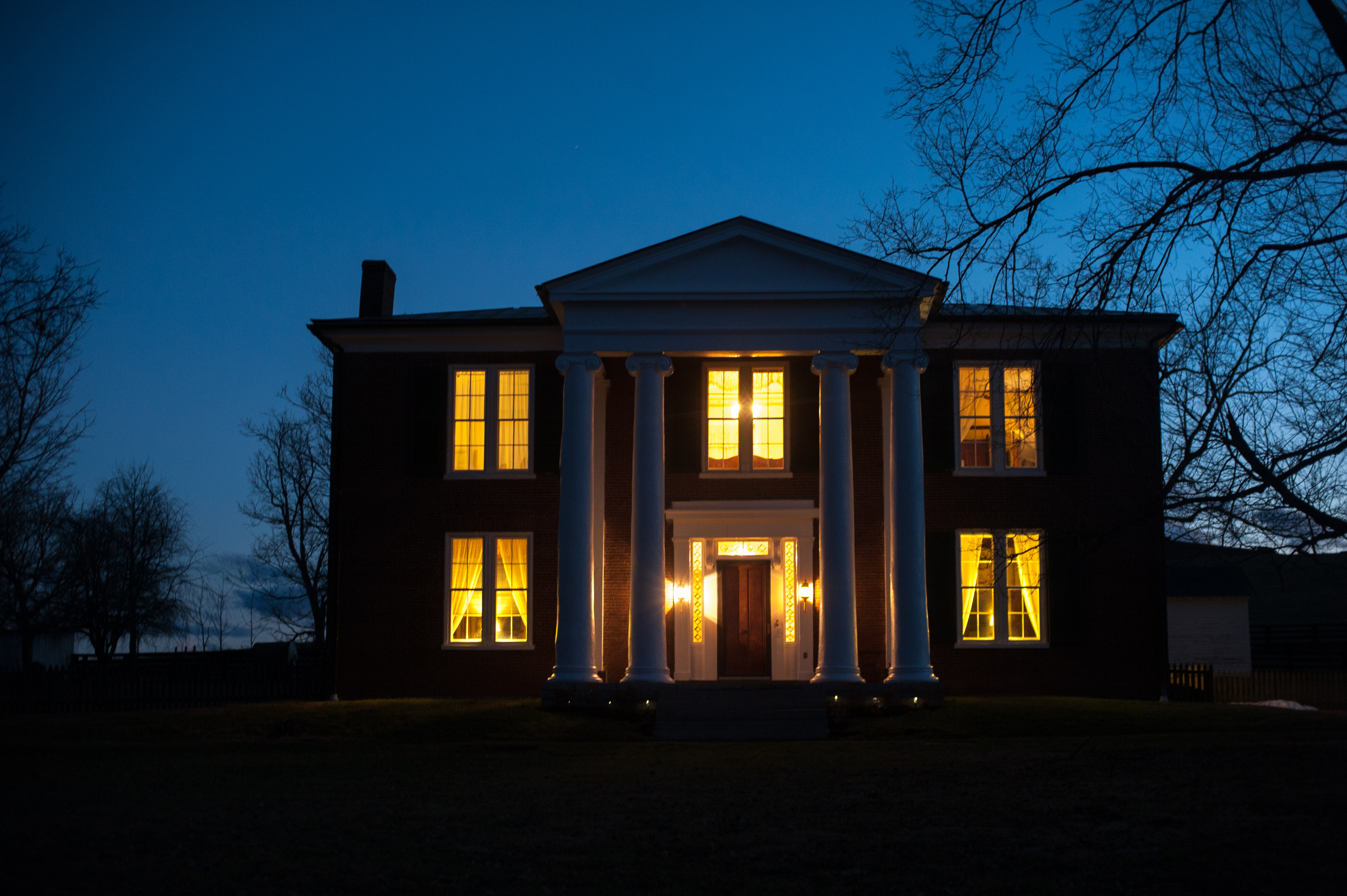 Front view of house at night